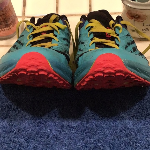 Hoka One One Teal and Black Sneakers with Yellow Laces main image 15